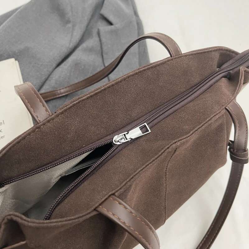 Women Suede Tote Inner Pocket Underarm With Zipper Solid Color Satchel Bag For Work Travel