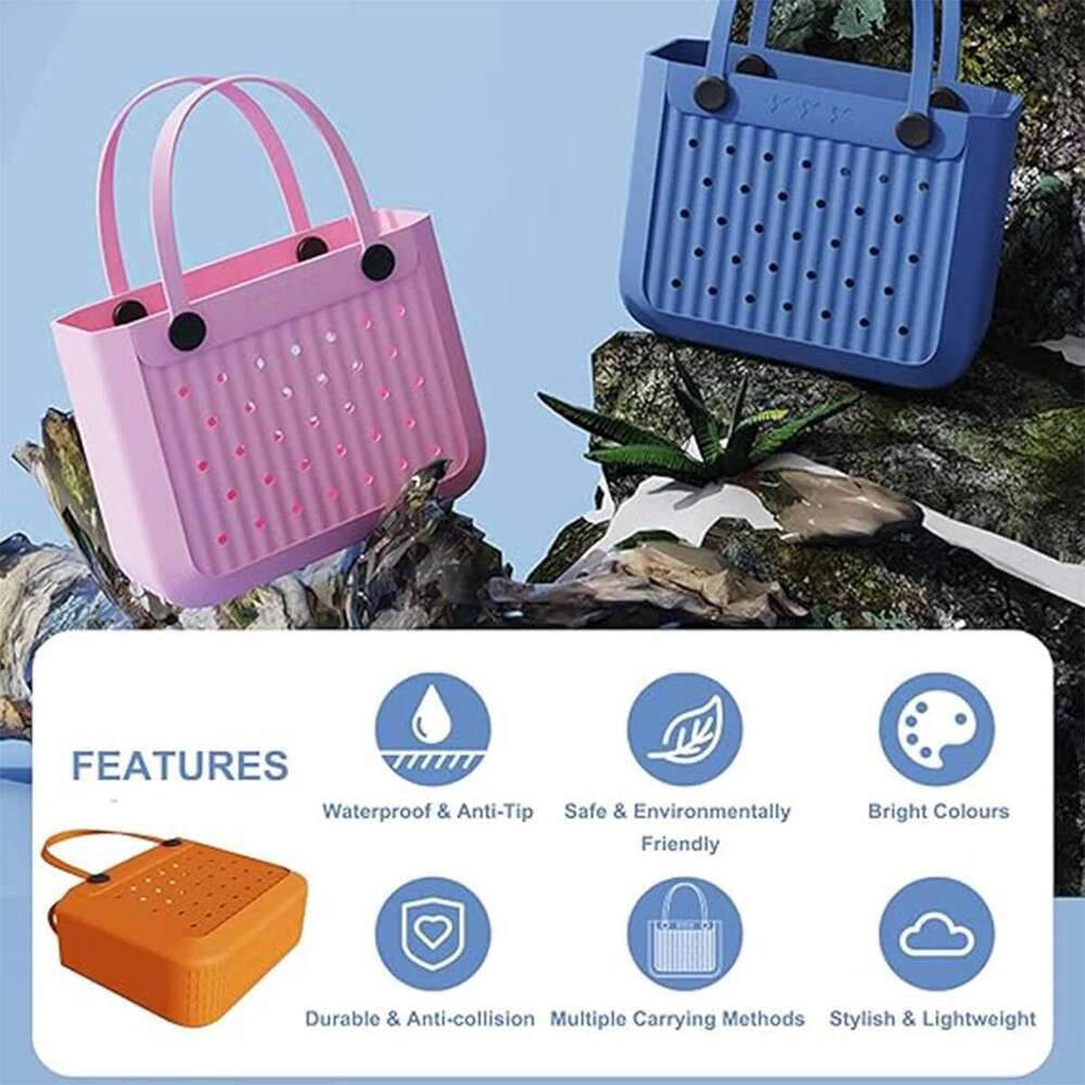 Waterproof Beach Tote Bag Large Washable Rubber Handbags Sports Travel Outdoor Anti-Tip Bag Gift For Women