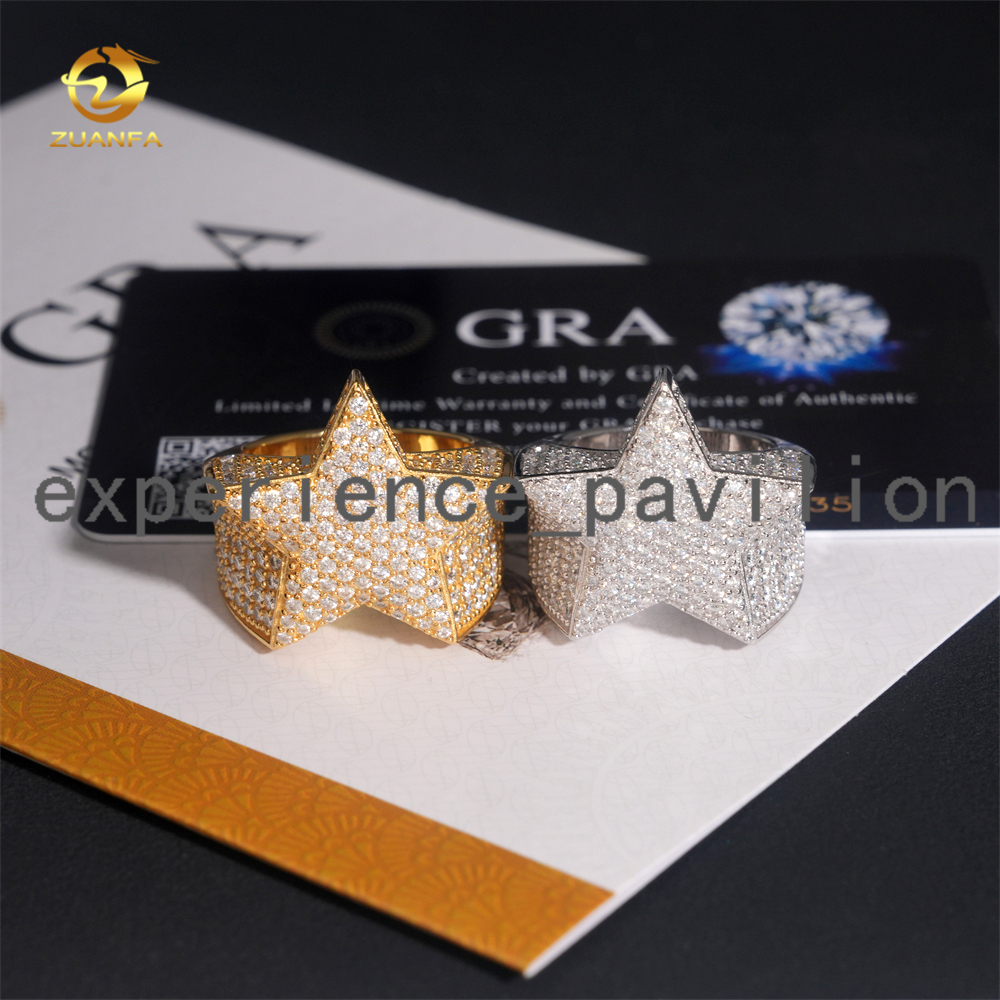 Hot Sale Instock Iced Out Star Shape Moissanite Diamond Men Rings 925 =silver Hip Hop Ring Pass Tester Men Cuban Ring