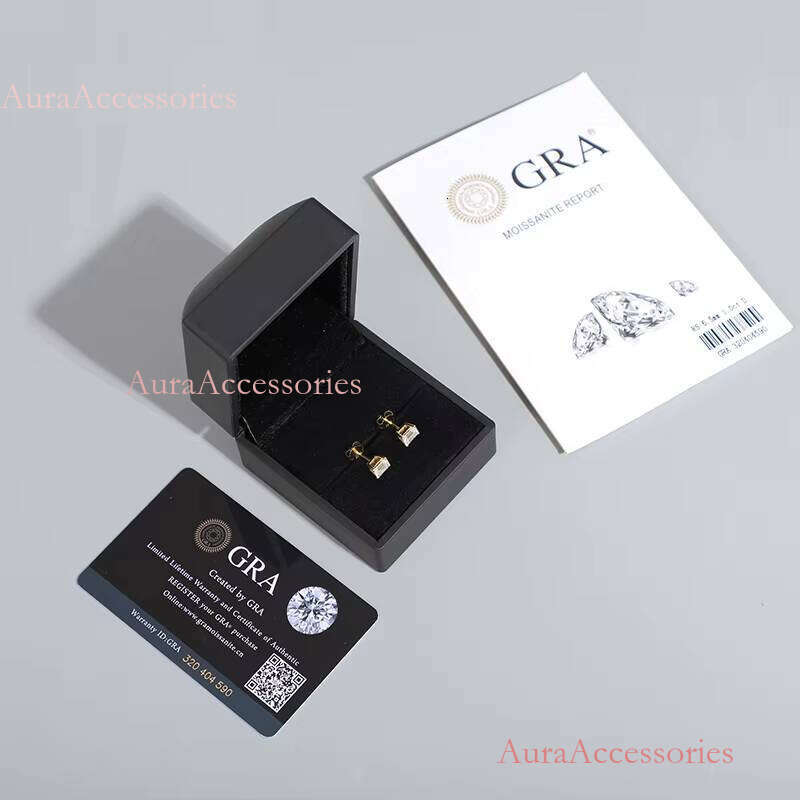 Customization Princess Cut 14k Plated Earrings 6mm Stud Earring With D GRA Moissanite Platinum Gold Screw