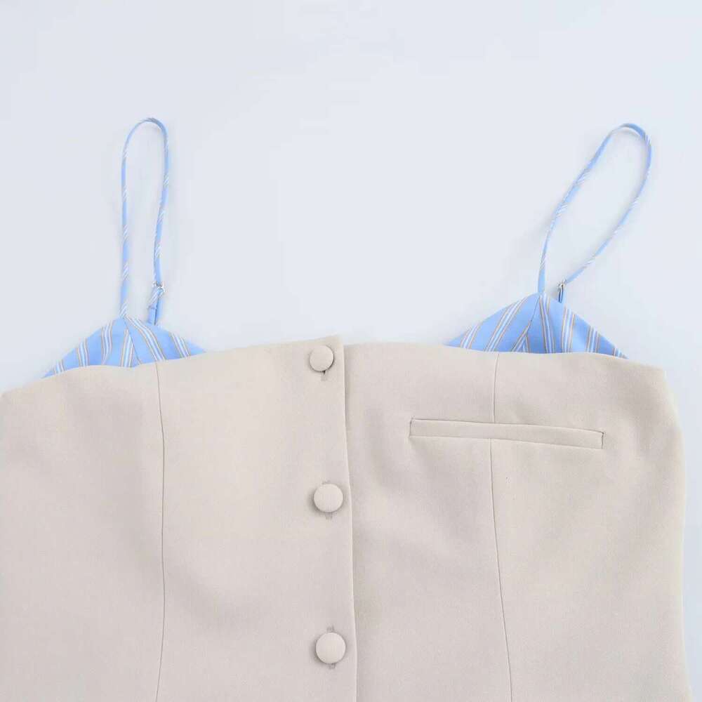 DEEABAE 2025 New Blue College Style Waist Ing Striped Pleated Suspender Dress For Small Women