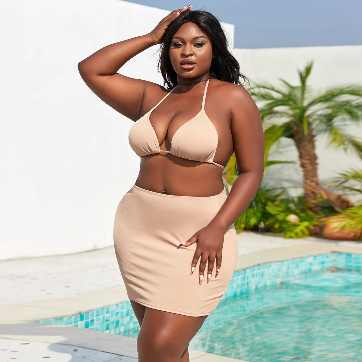 2025 Women Bikinis Set With Cover Swimsuit Swimwear Plus Size Push Up Large Big Floral Swimming Suits Beachwear Bathing Suits 250515