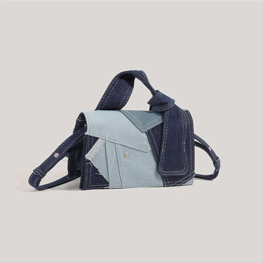 Jiomay-Fashion Blue Color Block Denim Square Shoulder Bag High Quality Buckle Personalized Unique Design Crossboby Women's Bags