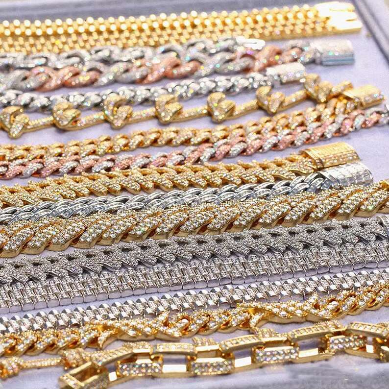 Master rock Hiphop chain 18mm pure sier ice out 4 rows of Moissanite Cuban chains