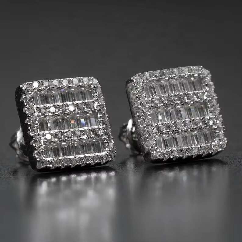 Ice cold jewelry hip-hop men's sier VVS stick moissanite earrings