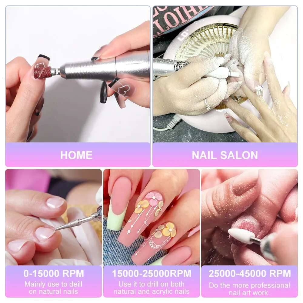 45000RPM Electric Drill hine Professional Drills for Gel Nails Polish Rechargeable Portable Nail File Manicure Tool