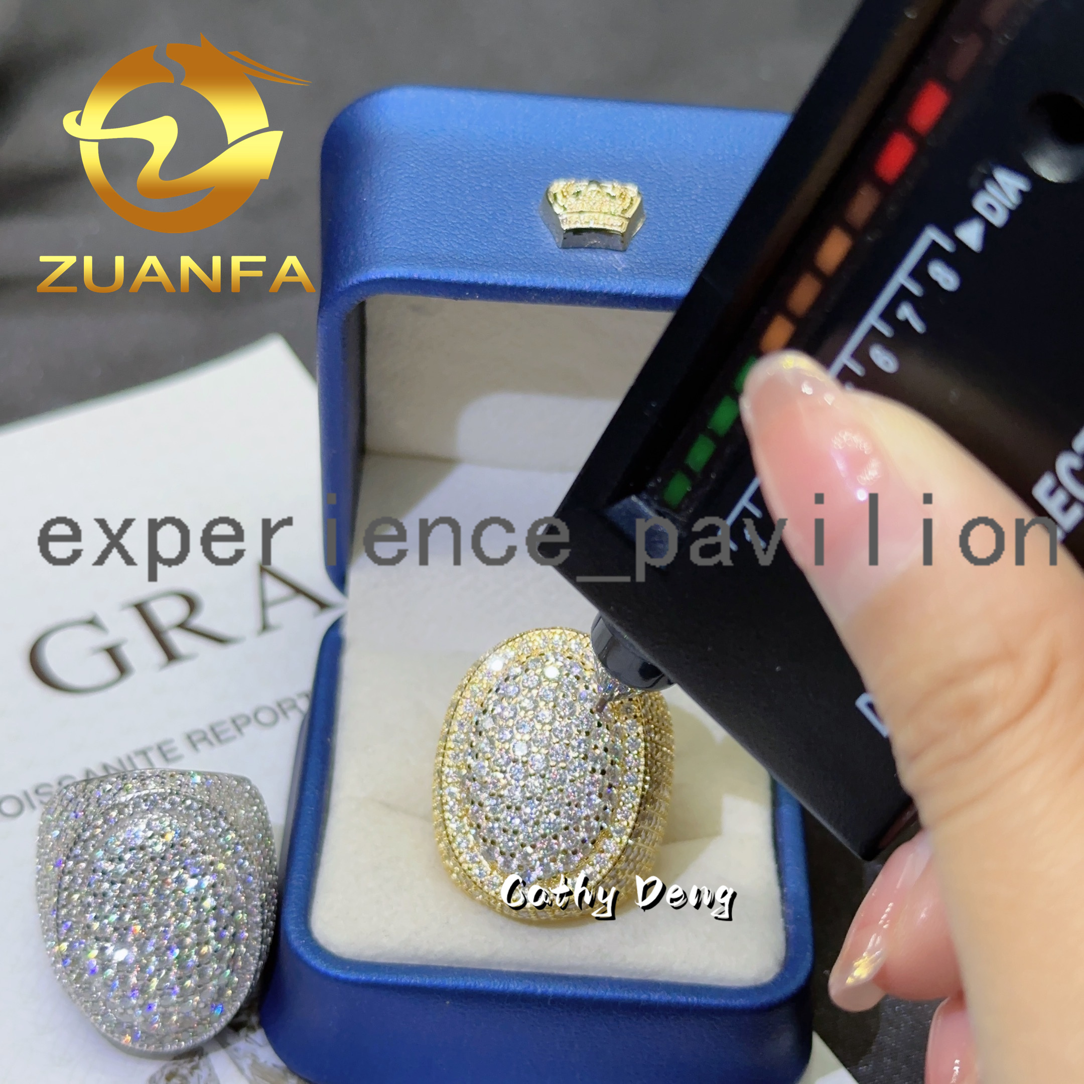 Full Moissanite Diamond Cuban Ring for Men Fashion Silver 925 Iced Out Mens Gold Plated Hip Hop Rapper Ring With GRA Certified