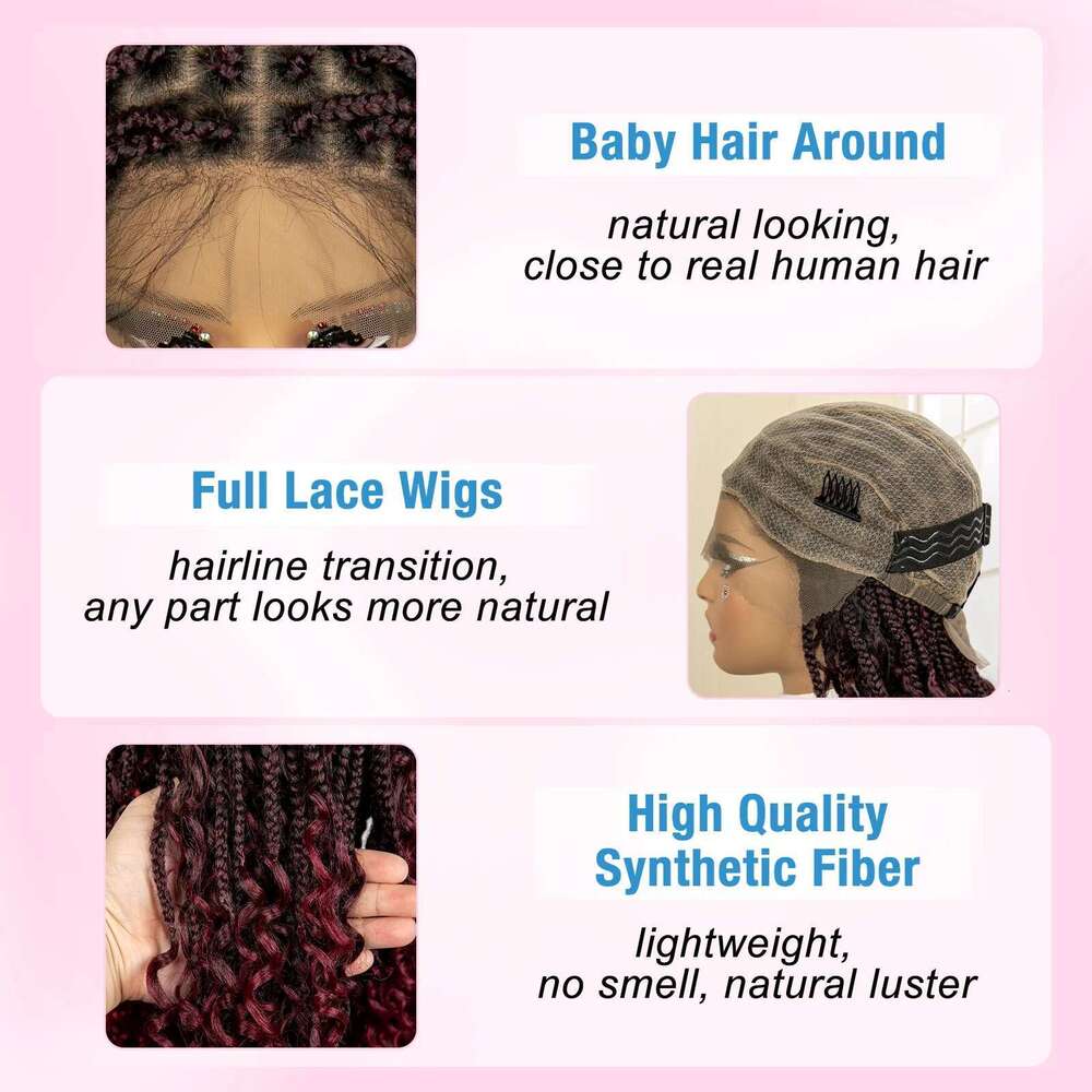 14 Inches Short Bury Box Full Lace Synthetic Boho Braids Wig For Women Ombre Color Braided Wigs