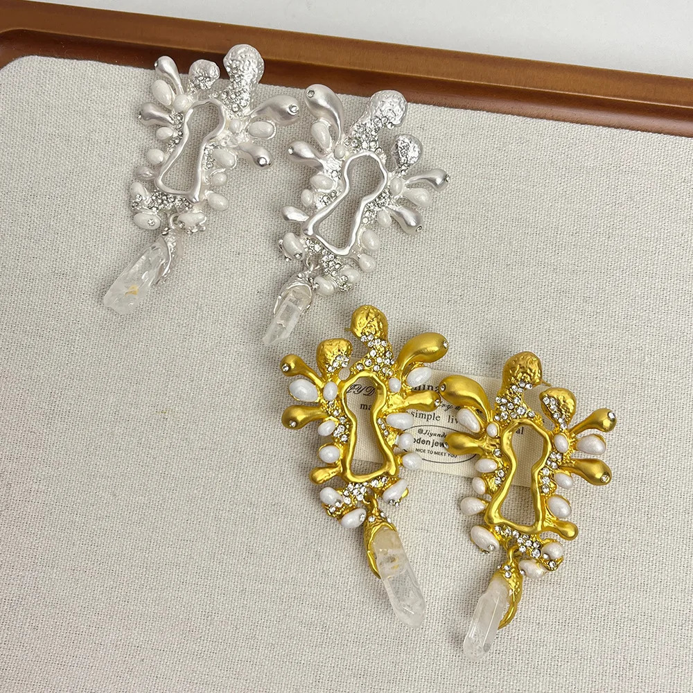 Vintage Keyhole Shaped Natural Stone Unique Earrings 250515