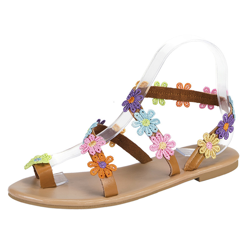 Top quality Brand High Quality New Style Free Delivery Designer Bag Bohemian Sandals 2025 New Ethnic Style Colorful Flower Flat Shoes for Women, Large