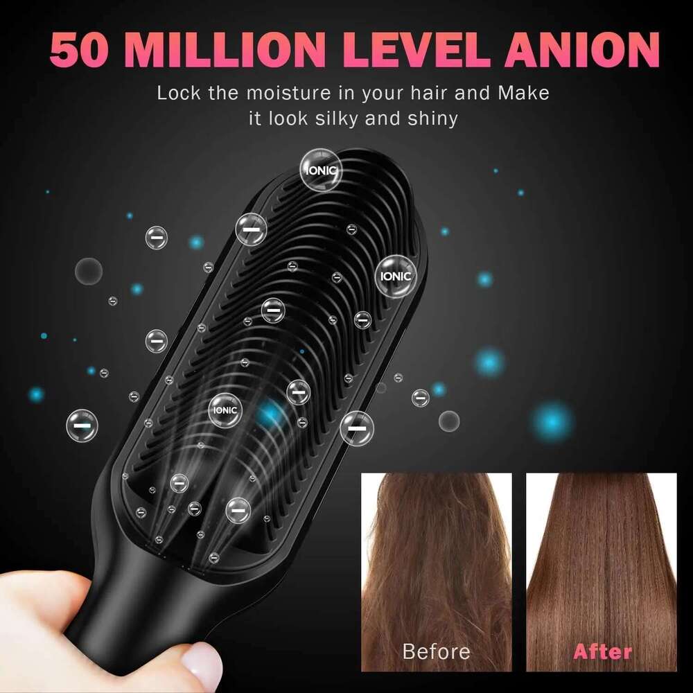 Hair Straightener Brush with 13 Temp Settings, Ring Straightening Comb, 30s Fast Heating, 50 Million Level Anion, Negative Ions