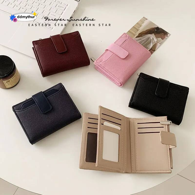 New Women's Wallets Female PU Leather Ladies Short Zipper & Hasp Purses Large Capacity Money Bag Solid Coin Card Holders ddmythur