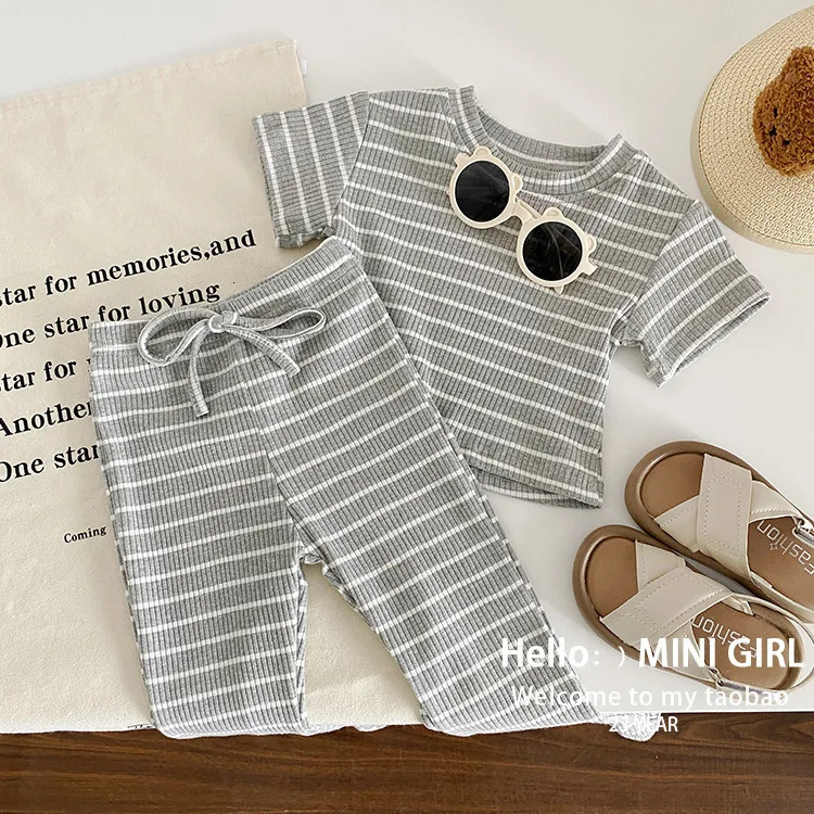 Childrens Clothing Sets Striped Short Sleeve Flare Pants 2pcs Kids Clothes Girls for 2 To 7 Years Baby Girl Outfit Set 250515
