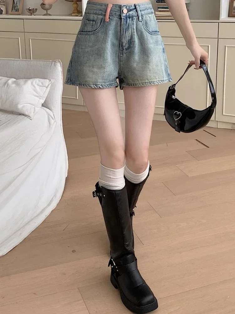 Girls Korean High Waist Denim Wide Leg Shorts Women High Street Y2k Short Pants Female Fashion Blue Slacks Jeans Plus Size 250514