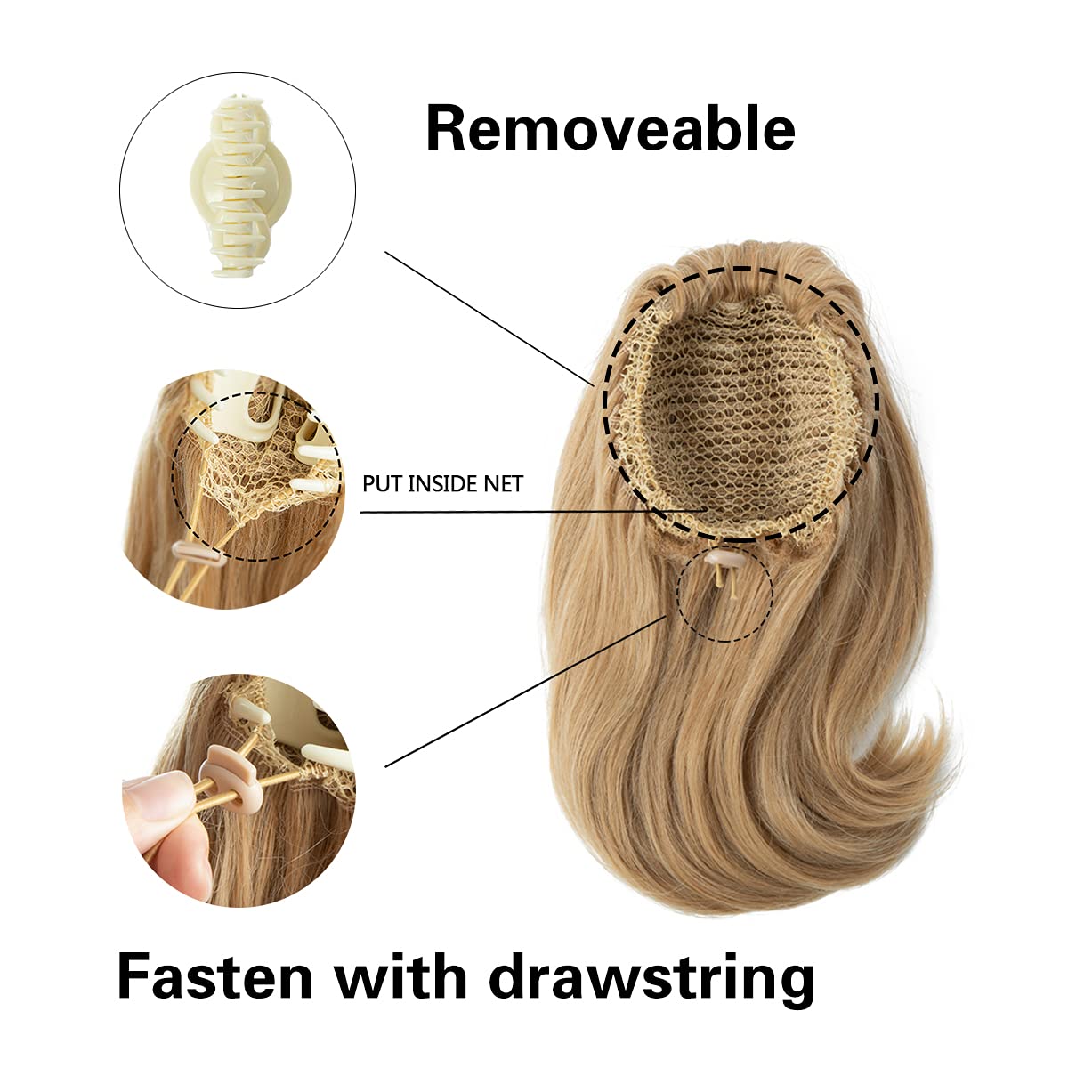 Synthetic Claw Clip Ponytail Hair Extensions Short Straight Natural Tail False Hair For Women Horse Tail Black Hairpiece