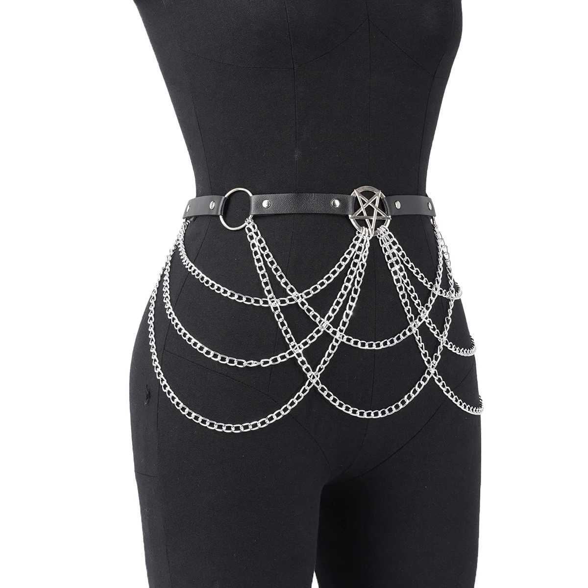 Women Fashion Belly Belt Chain Street Style Belt With Chain Gothic harness chain bustier Harness Waist Belt Clothing Accessories Y250515
