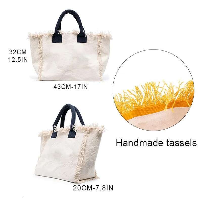 Fashionable Customizable Letter Tassel Canvas Summer Beach Women's Bag Large Capacity Commuting Tote Wedding Gifts