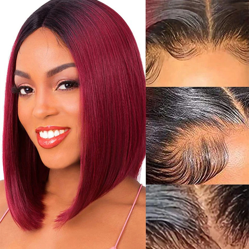 1B/99J Burgundy Short Straight Bob Human Hair Wigs Brazilian Lace Front Human Hair Wigs Pre Plucked T Part Lace Wigs Remy Hair 250512