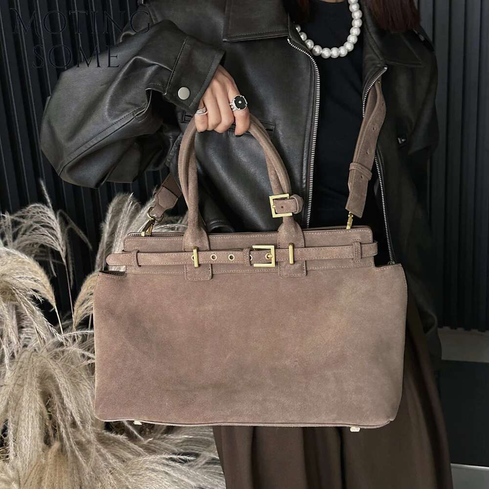 Motingsome 100% Natural Suede Bag Women Designer Bags Roomy Casual Tote Crossbody Fashionable Handbag and Purses New