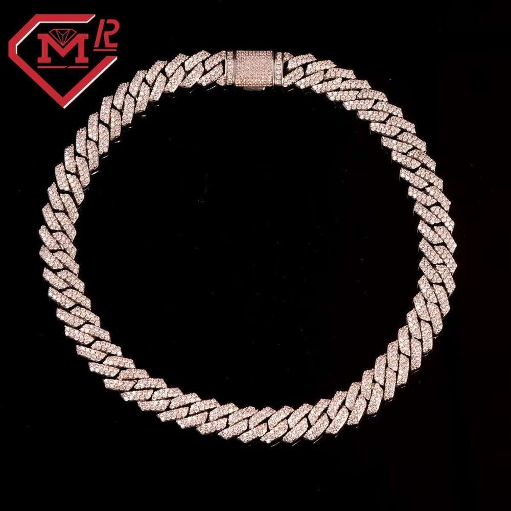 Hip hop Sier 12mm Two Rows Pin Set Vvs Silica Iced Miami Cuban Chain