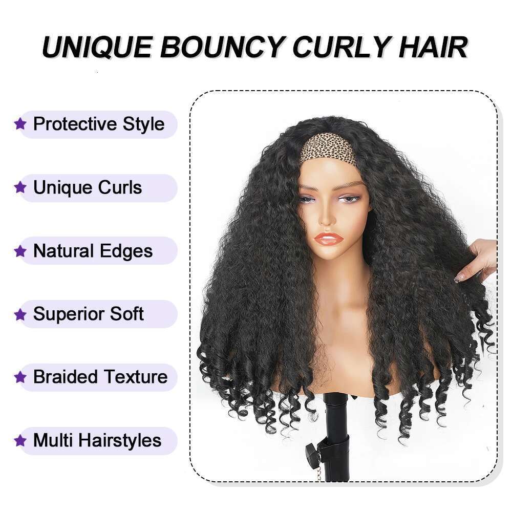 Afro Kinky Headband Curly Ends Synthetic Half Wig for Black Women Yaki Straight Glueless Wigs 200% Density