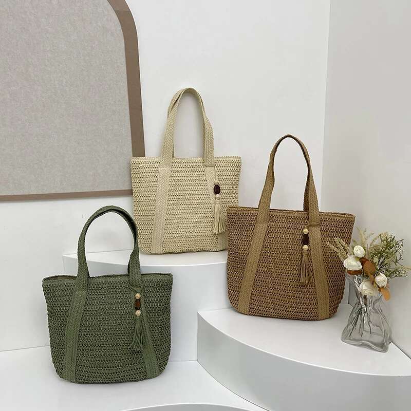 Summer Woven Women Beach Shoulder Bag Female Straw Knitted Handmade Large Capacity Handbag Purse Travel Tote Bags