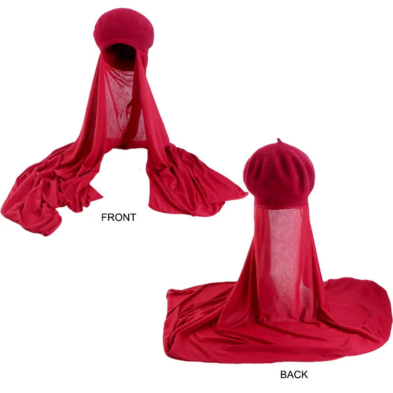 Autumn Winter Muslim Women Beret With Scarf Shawl One Piece Convenient Arab Cap Fashion Ladies Party Hijab Hat Headwear 250514