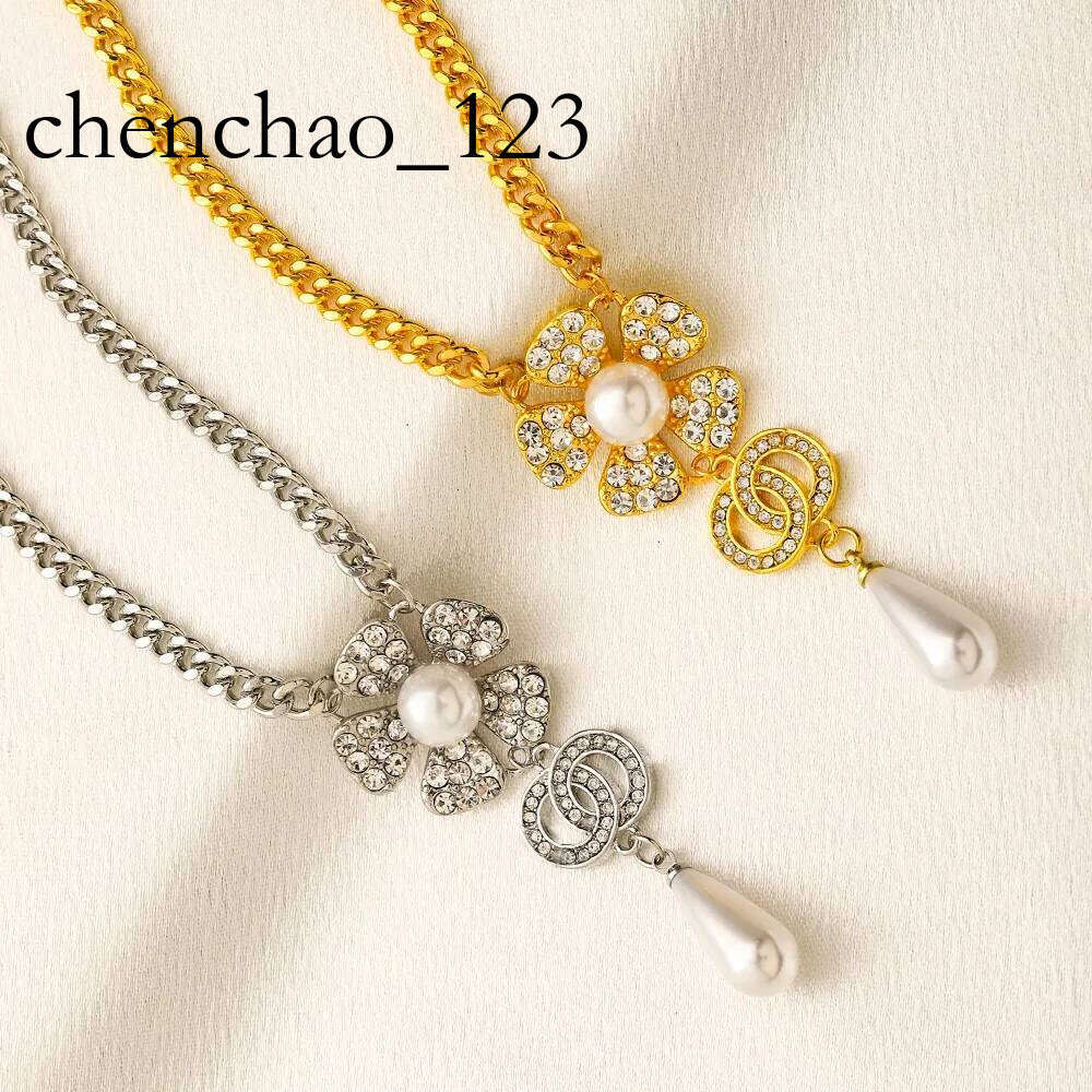 Crystal Pendants Necklaces Classic Wedding Designer High Quality Gold Plated Stainless Steel Letter Choker Pendant Necklace Chain Jewelry Accessories