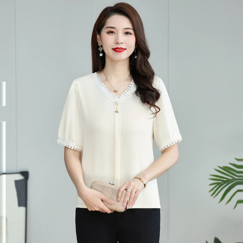 Leisure Solid Color T-shirt With Jewelry Womens Short Sleeved Basic Fashion Street Clothing Summer Plus Size Tops Tops 250514