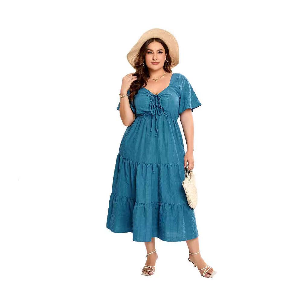 Plus Size Undefined Summer Dresses Tender Womens Dresses Buttock Devise Dresses for Woman Dress Designer V-neck High Waist Long Short Sleeve Large Siz