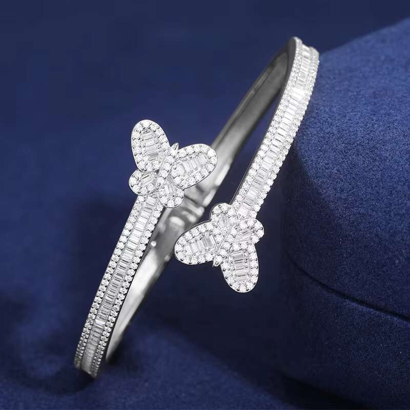 Gra Certified Baguette Moissanite 925 Sterling Silver Bangle Pass Diamond Tester Iced Out Butterfly Bangle Bracelet