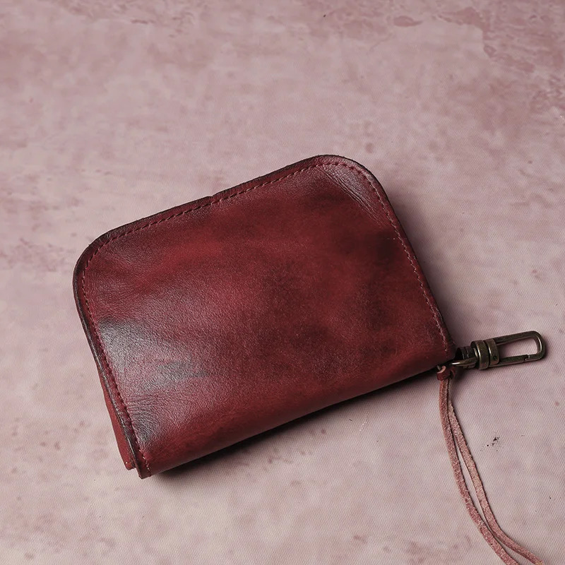 Mens cowhide key bag car drivers license card bag ladies cowhide coin purse wallet retro leather waist hanging keychain 250515