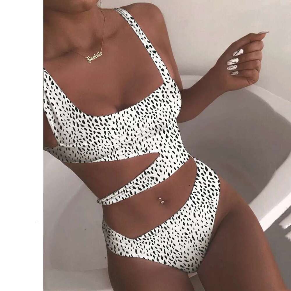 Women's Leopard Print Bikinis Swimwear Off Shoulder Hollow Swimsuit Push Up Bra High Waist Traceless Breath Comfty Bikini Set