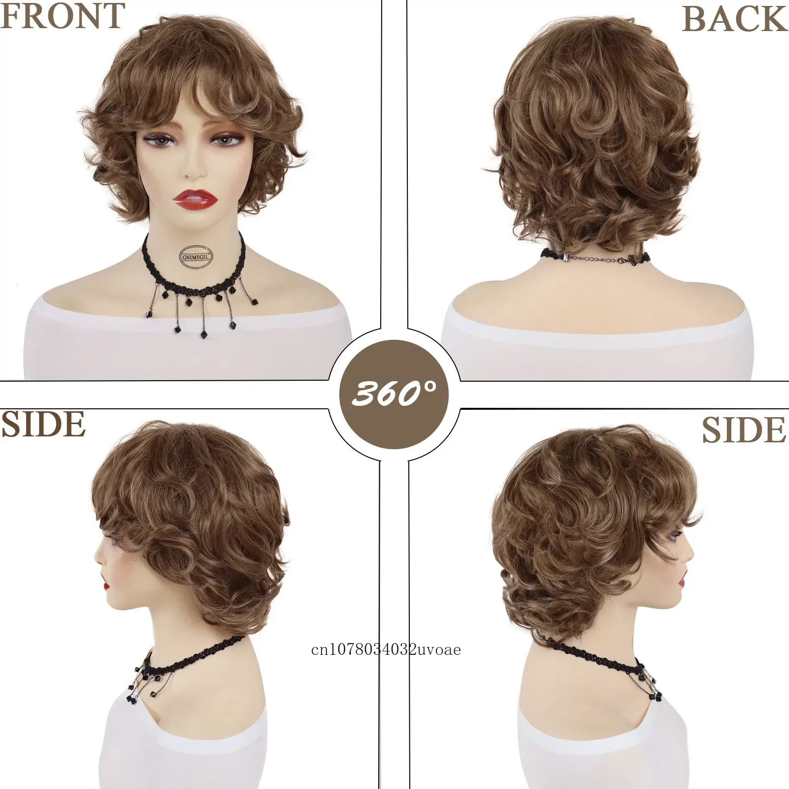 Brown Curly Wig with Bangs Synthetic Short Wigs for Women Korean Hairstyle Witty Cute Ladies Hair Daily Cosplay Halloween Party 250512