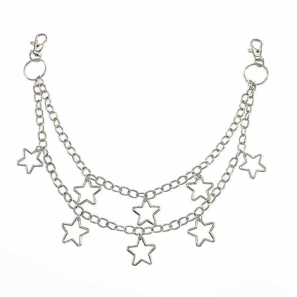 1pc Star Double Layer Waist Chain Mens Decorative Pant Chain Jeans Trouser Chains Hip Hop Rock Chain Punk Retro Belt Chain Y250515