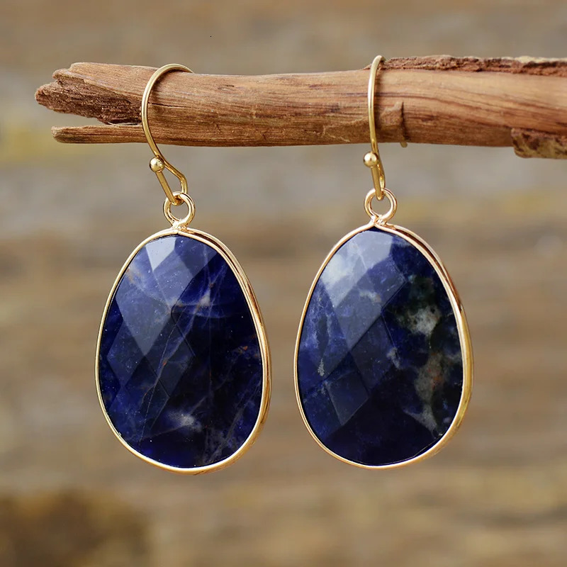 Boho Gold Plated Hook Natural Stone Dangling Huggie Woman Chunky Earrings Ethnic Gems Jewellery Creative Gifts 250515