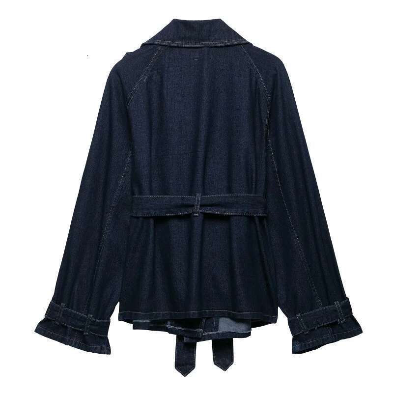 Women Casual Denim Trench Jacket With Belt Long Sleeves Summer Autumn Female Outerwear Chic Overcoat