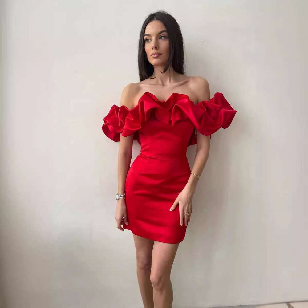 White Dress Maxi Dress 2024 Summer Celebrity Women's With Ruffle Edge Sexy Oblique Shoulder High End Elegance Dress KQ