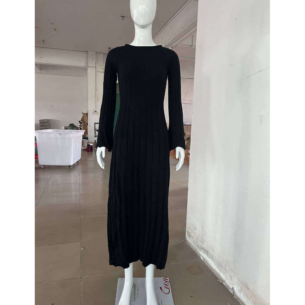 White Dress Maxi Dress 3-Color Autumn And Winter Dress, Casual Core Yarn, Slimming Round Neck, Big Pit Stripe, Backless A-Line Knitted Long Skirt For 