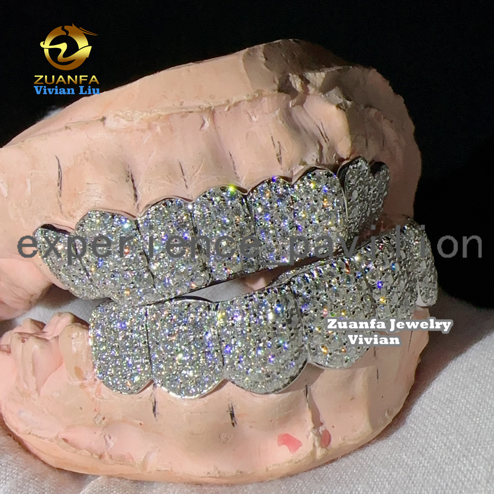 Honey Comb Setting Grillzs D Color VVS Iced Out CUstom Buss Down Hip Hop Jewelry Fashion Diamond 925 Silver Grillz