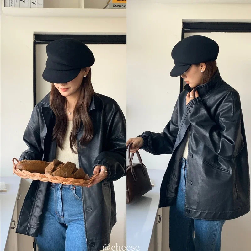 Japan Curved Eaves Wool Beret Women Autumn Winter Felt Fedora Black Painter Hat Female Warm Octagonal Hats Classics Walking Cap 250514