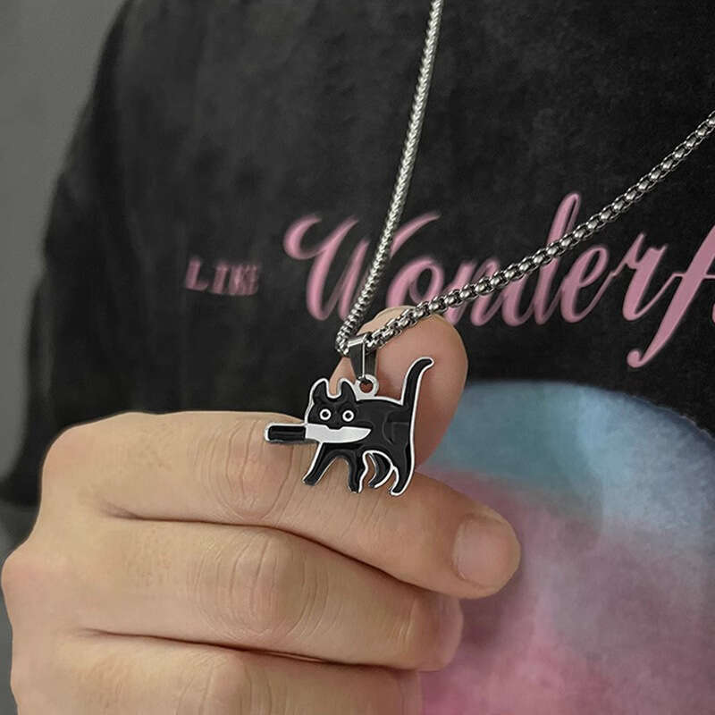 Stainless steel cartoon knife cat cute female trendy cool personality couple necklace accessories