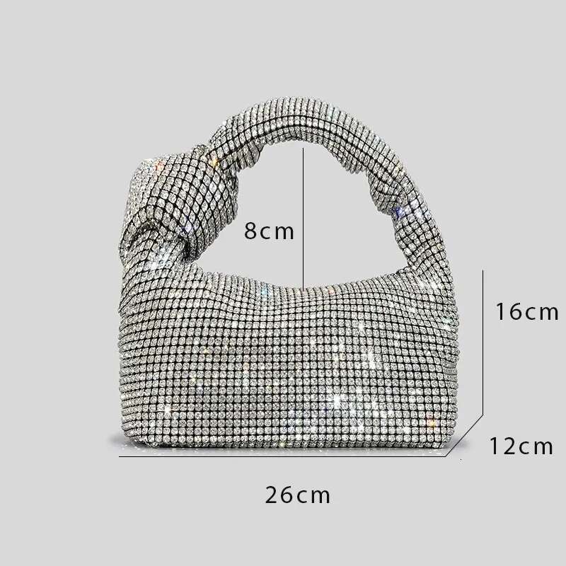 Rhinestones Knot Evening Bags Sier Crystal Top Handle Bag for Women Purses and Handbags Designer Handbag Tote