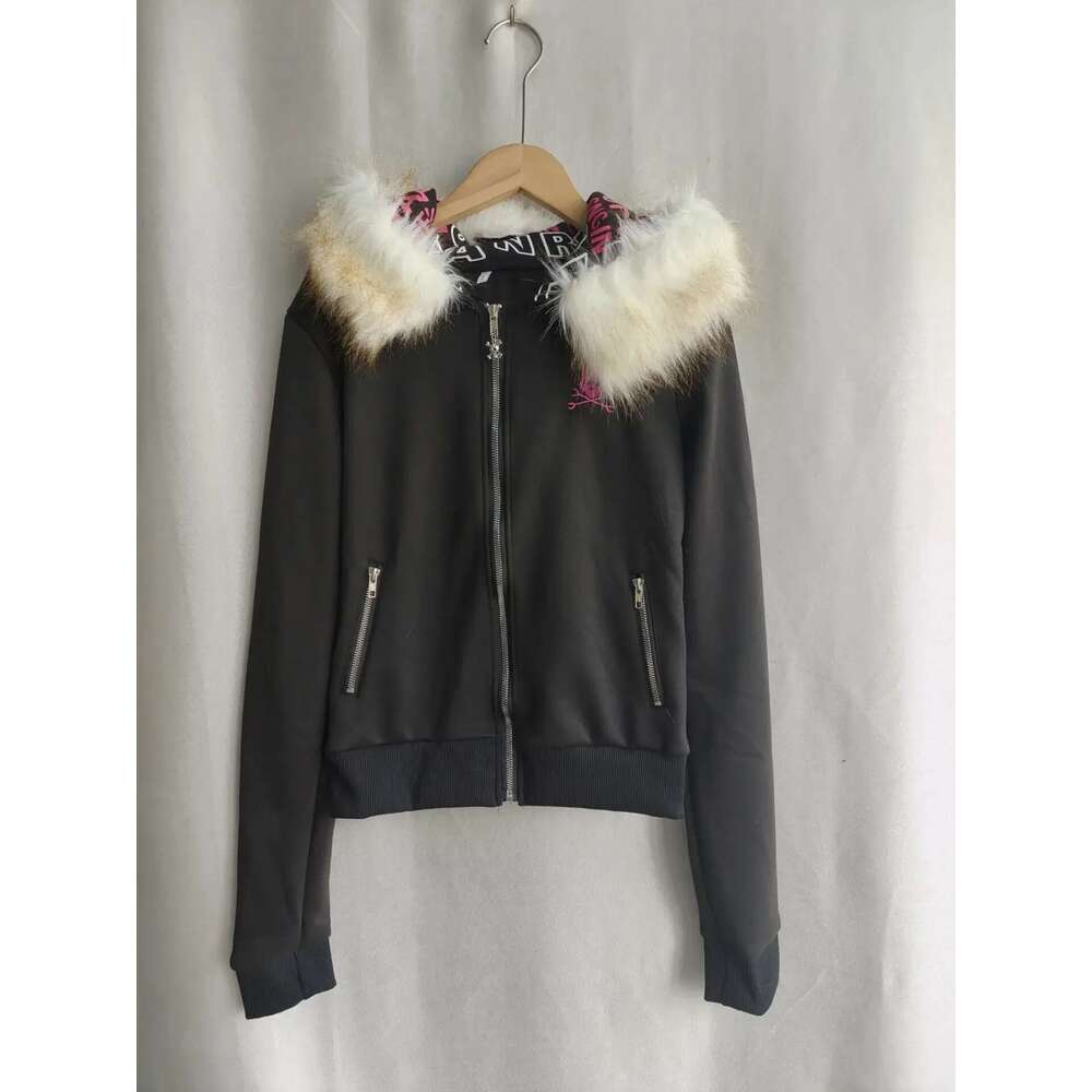 Black Goth Hoodie Women's Clothes Letter Skull Embroidery Zipper Y2k Coat Fashion Hooded Jacket Japanese Sweatshirts Y2k Tops Designer