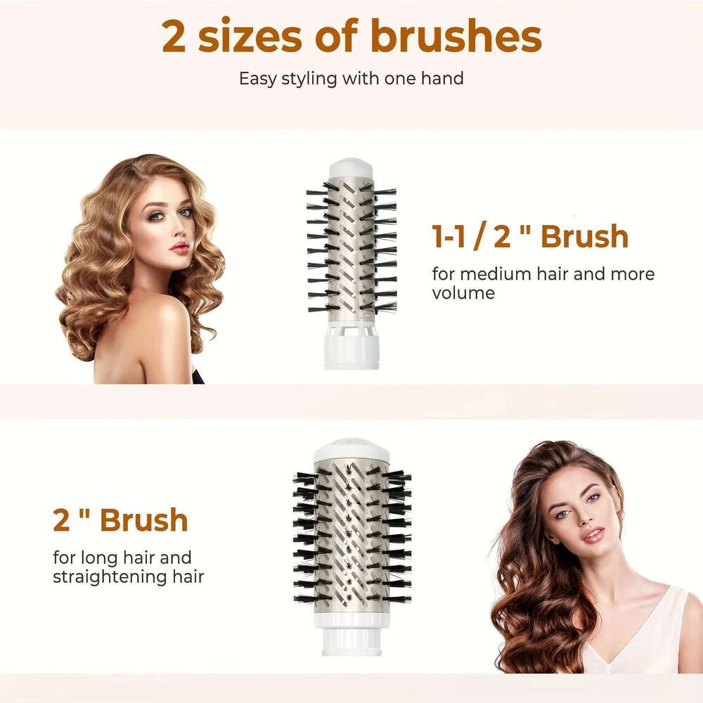 Hair Dryer 3-in-1 Rotating Round Hot Air Spin Set with 2 Brushes Blow Volumizer Auto-Rotating Curling Brush