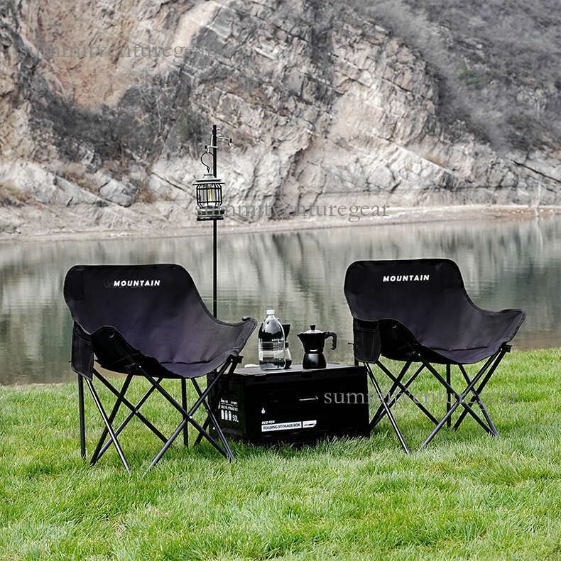 Outdoor folding chair set, portable, thickened, widened moon sedentary camping, fishing chair, barbecue, coffee shop