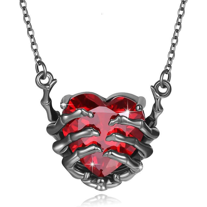 Fashionable design exaggerated punk style personality dark red heart ghost claw pendant necklace for men and women