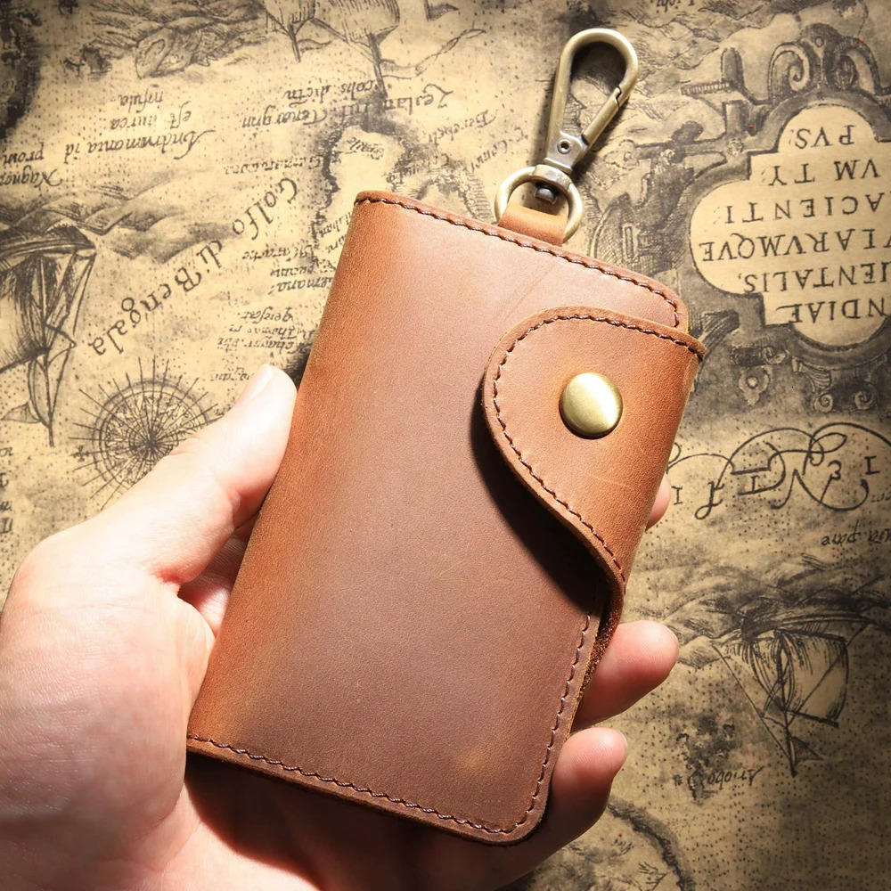 Multi-functional Leather Waist Key Pouch Organizer with Card Holder Snap Button Wallet 250515