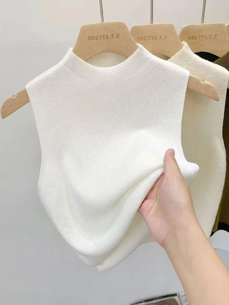 Women Knitted Y2K Tank Top Summer Fall Slim Sweater Short Sleeveless Solid Spring Autumn Sweaters Pullovers Skinny Tube 250506