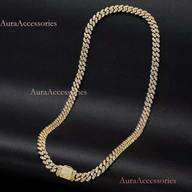 Women Jewelry Iced Out 6mm Gold Plated Sterling Sier VVS Moissanite Miami Cuban Link Chain Necklace
